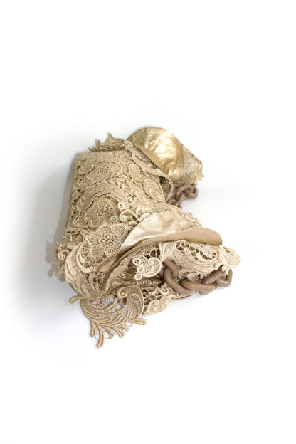 Prada FW 2008 golden lace & leather shoulder bag