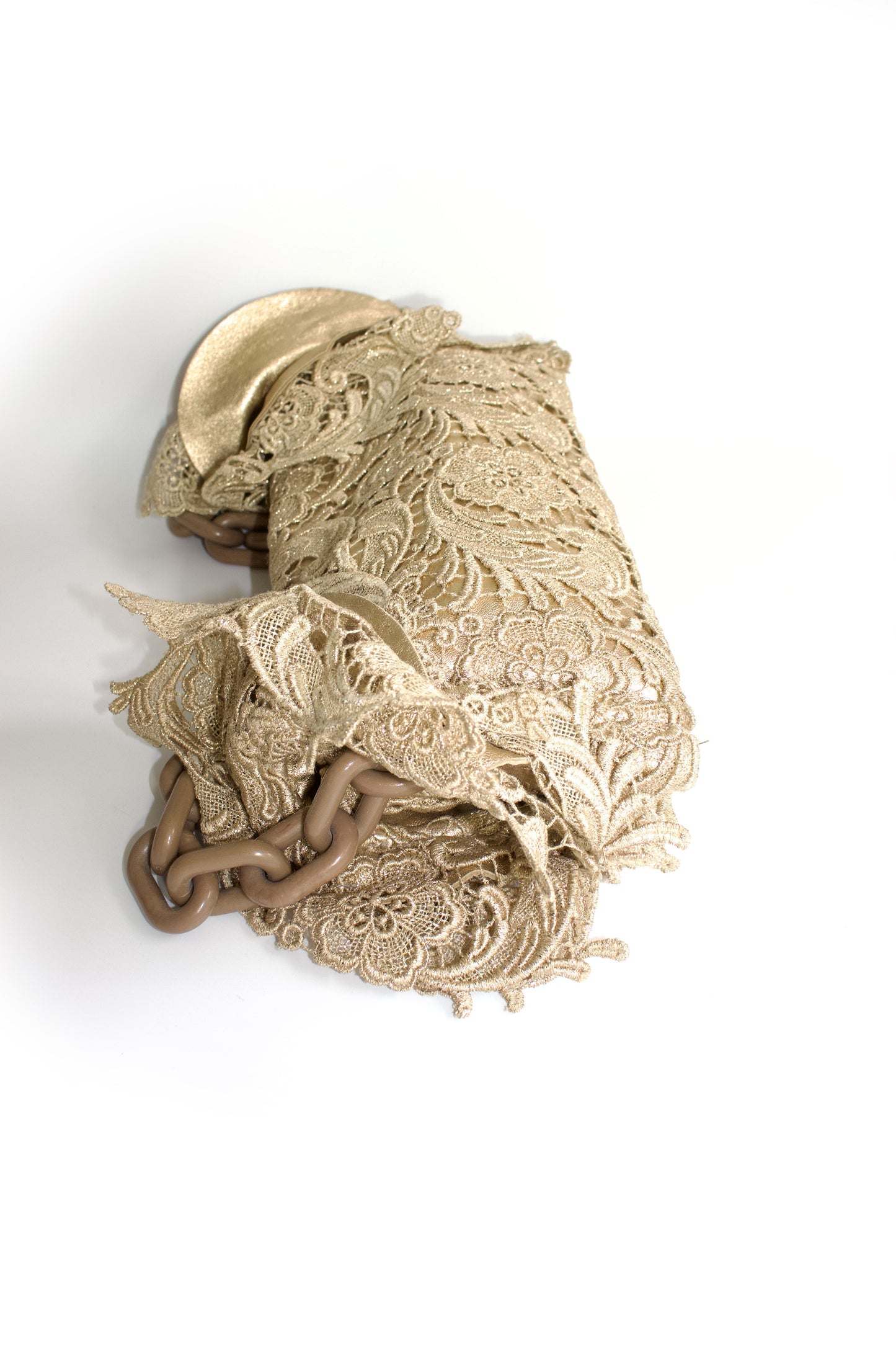 Prada FW 2008 golden lace & leather shoulder bag