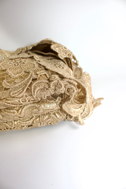 Prada FW 2008 golden lace & leather shoulder bag