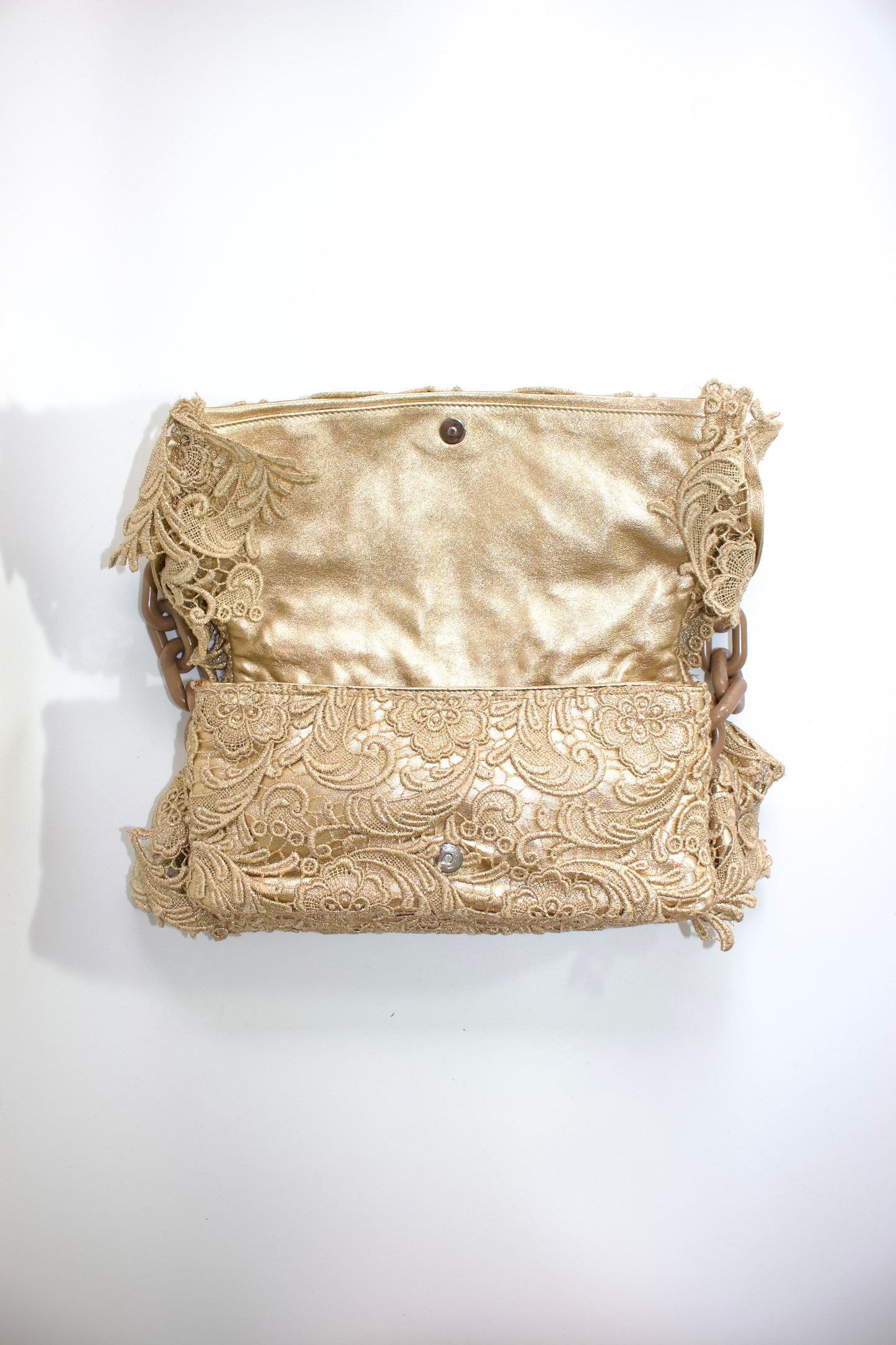 Prada FW 2008 golden lace & leather shoulder bag