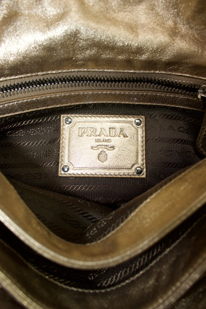 Prada FW 2008 golden lace & leather shoulder bag