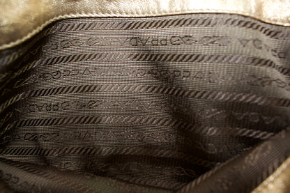 Prada FW 2008 golden lace & leather shoulder bag