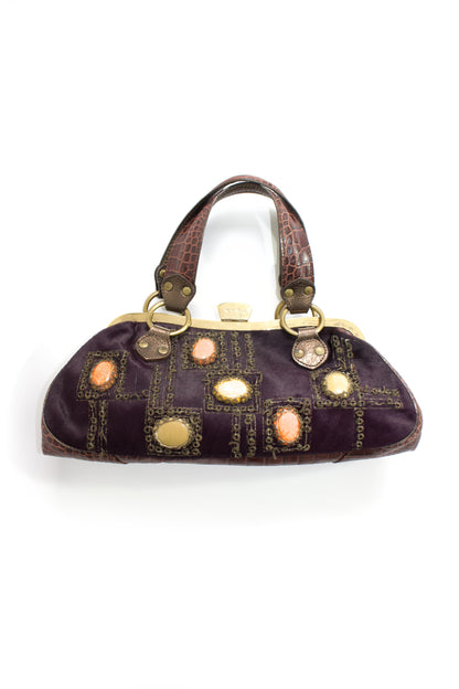 Etro purple cowhide & croc-leather bag with gemstones