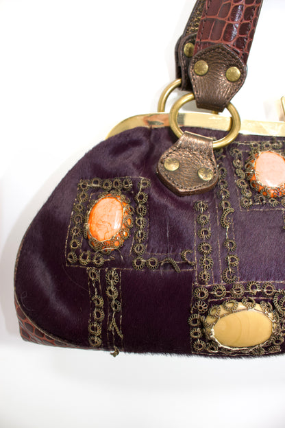 Etro purple cowhide & croc-leather bag with gemstones