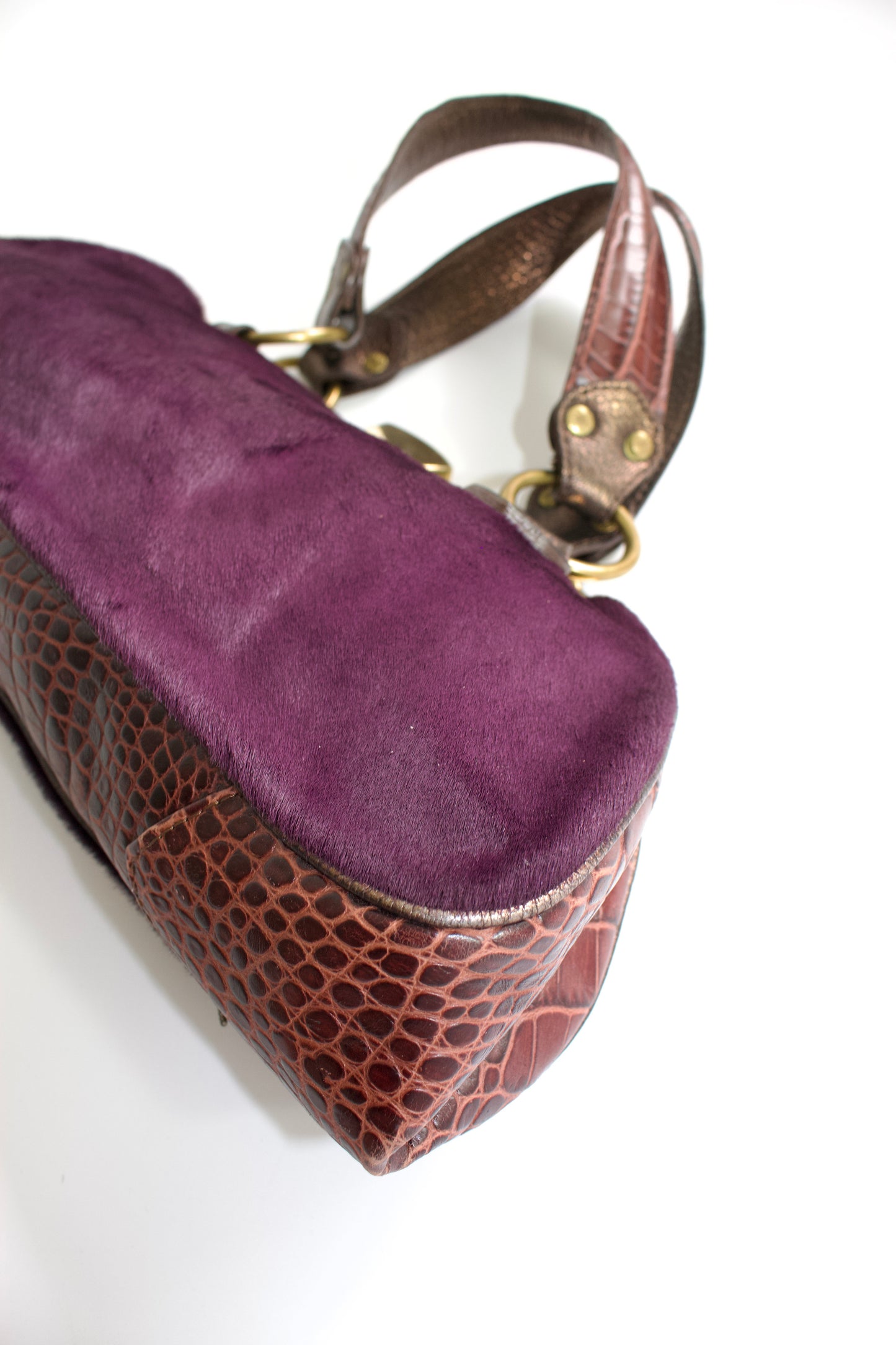 Etro purple cowhide & croc-leather bag with gemstones