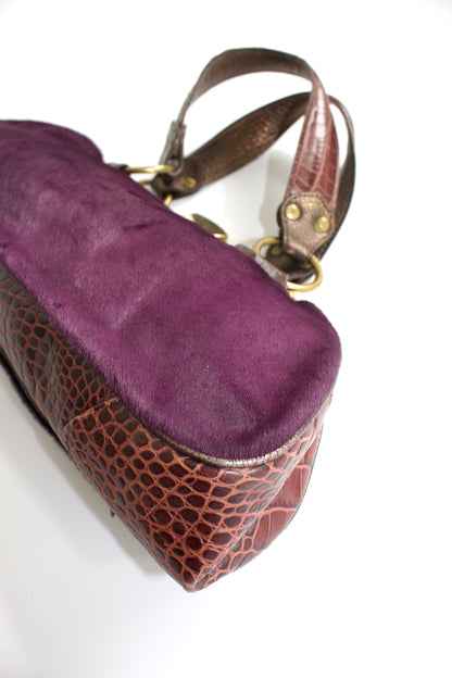 Etro purple cowhide & croc-leather bag with gemstones