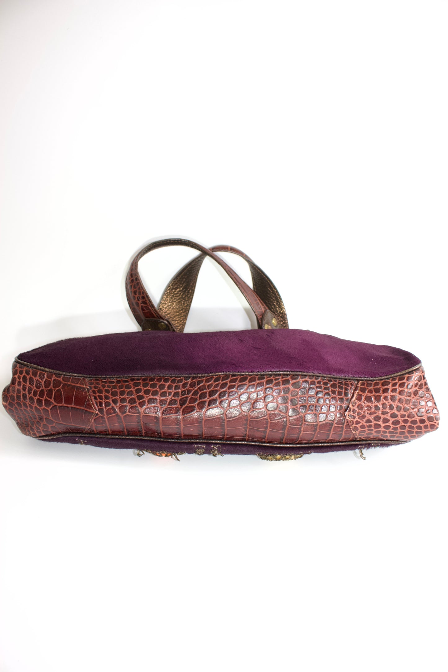 Etro purple cowhide & croc-leather bag with gemstones