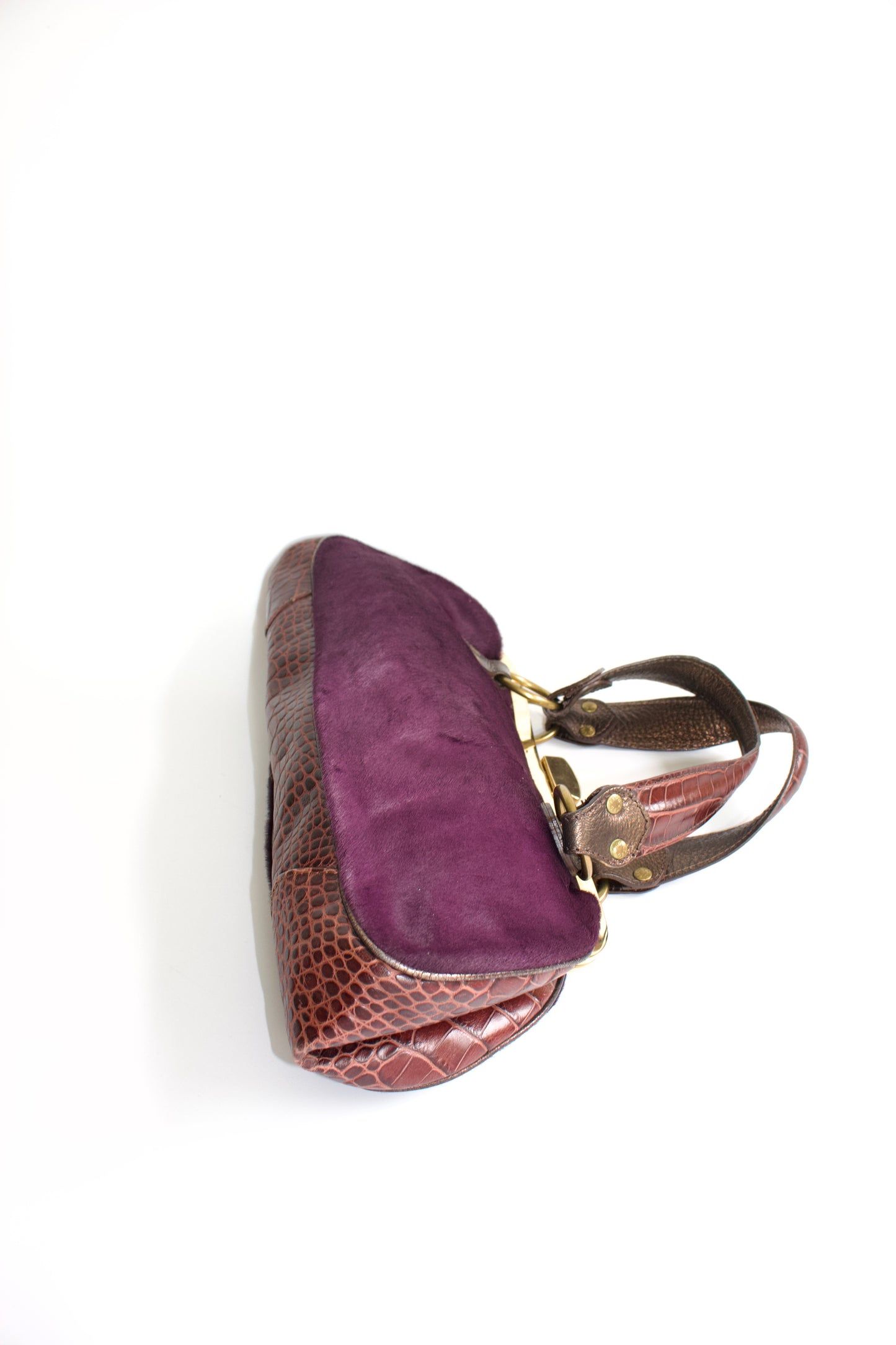 Etro purple cowhide & croc-leather bag with gemstones