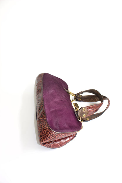 Etro purple cowhide & croc-leather bag with gemstones