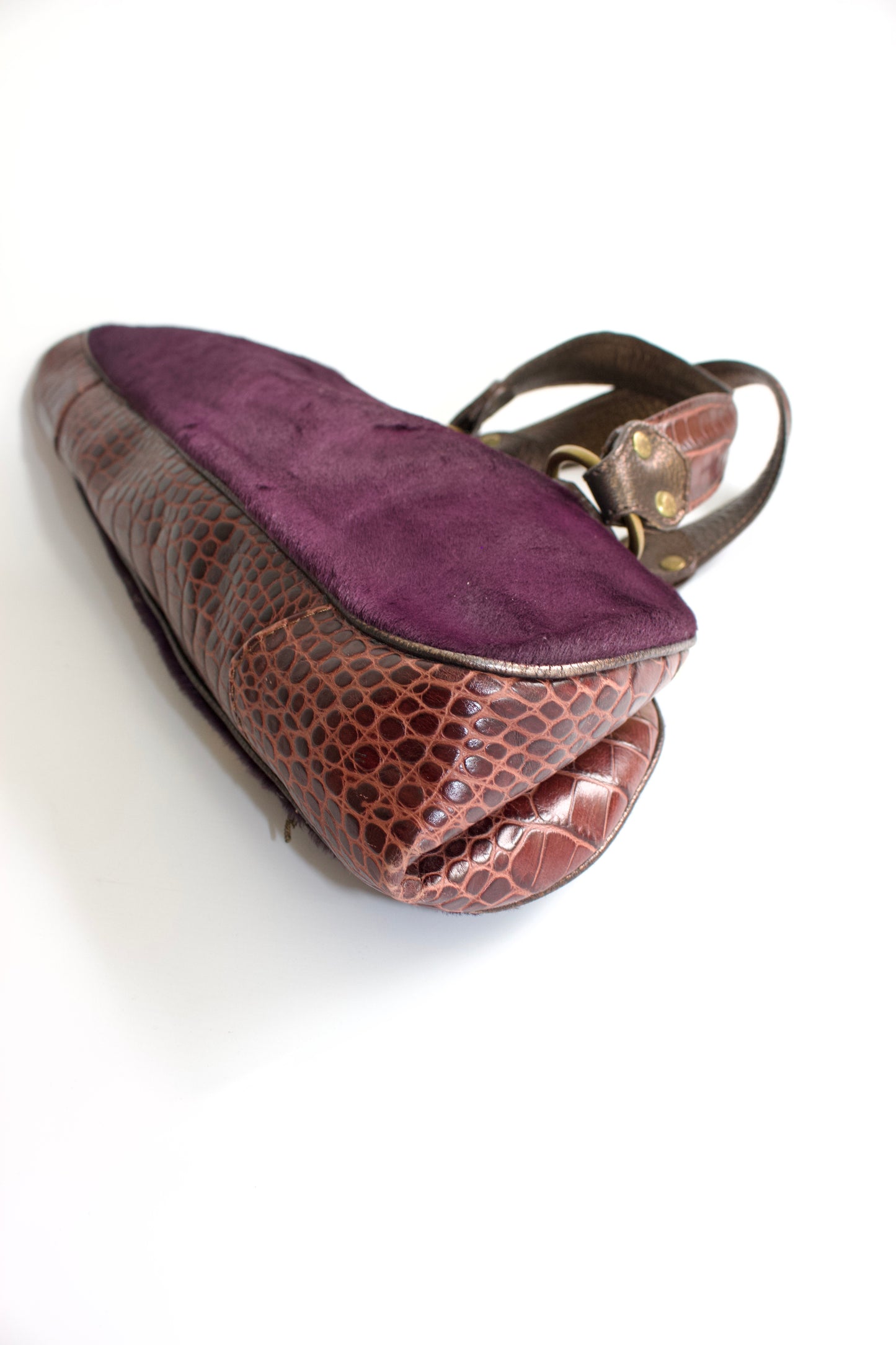 Etro purple cowhide & croc-leather bag with gemstones