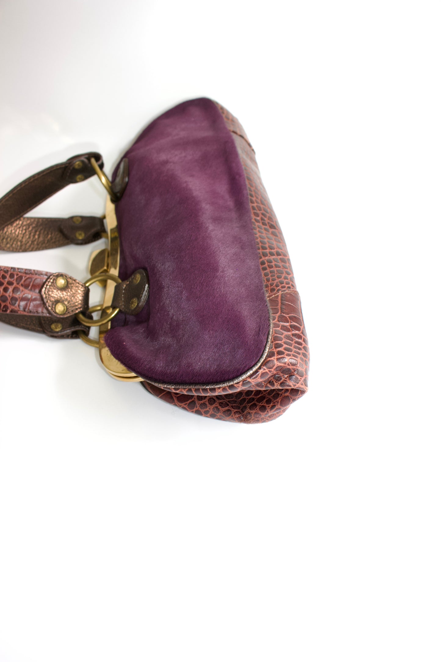 Etro purple cowhide & croc-leather bag with gemstones