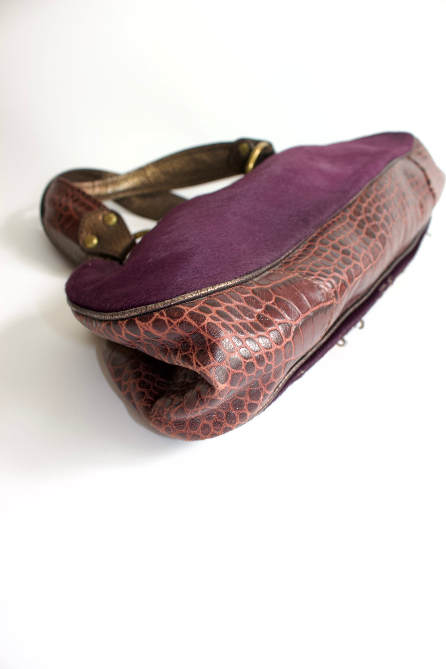 Etro purple cowhide & croc-leather bag with gemstones