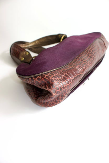 Etro purple cowhide & croc-leather bag with gemstones