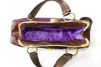 Etro purple cowhide & croc-leather bag with gemstones