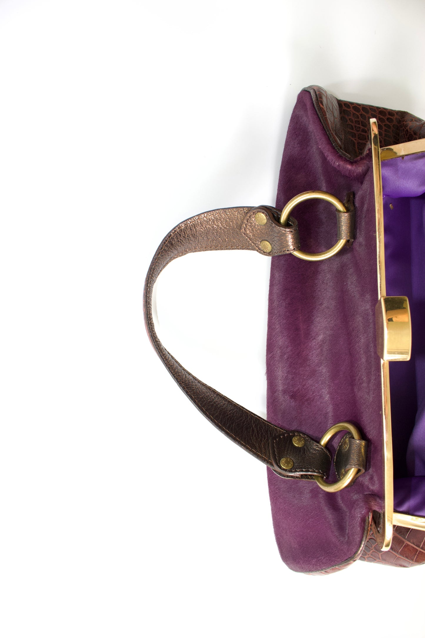 Etro purple cowhide & croc-leather bag with gemstones