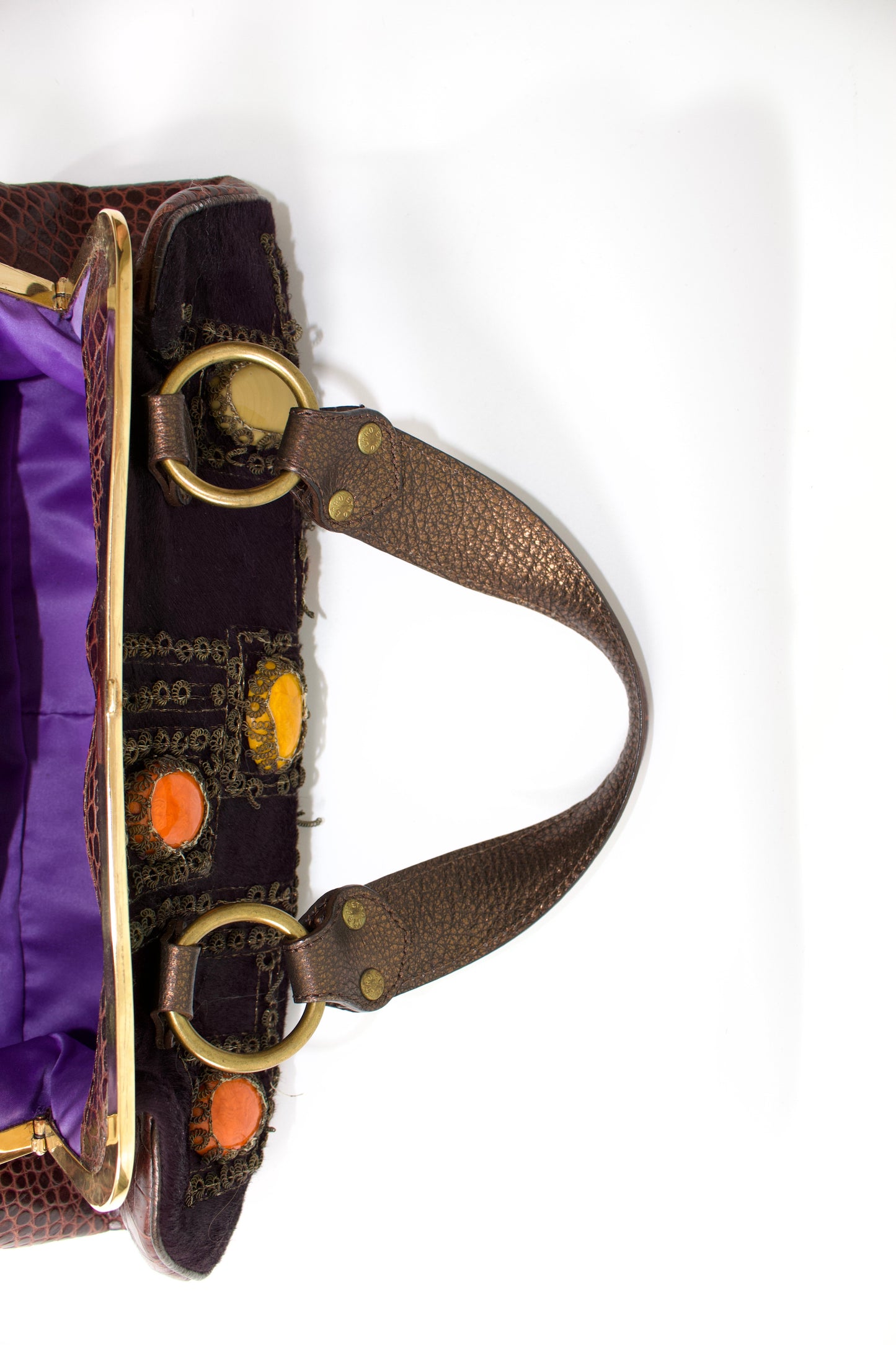 Etro purple cowhide & croc-leather bag with gemstones