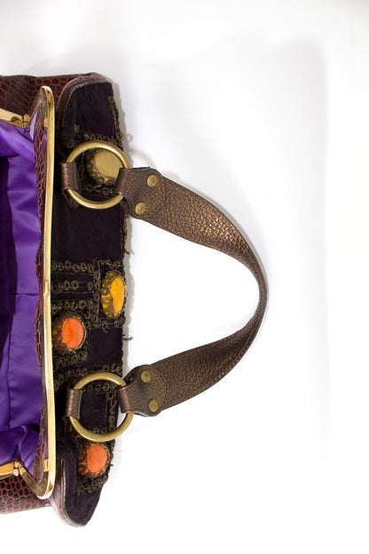 Etro purple cowhide & croc-leather bag with gemstones