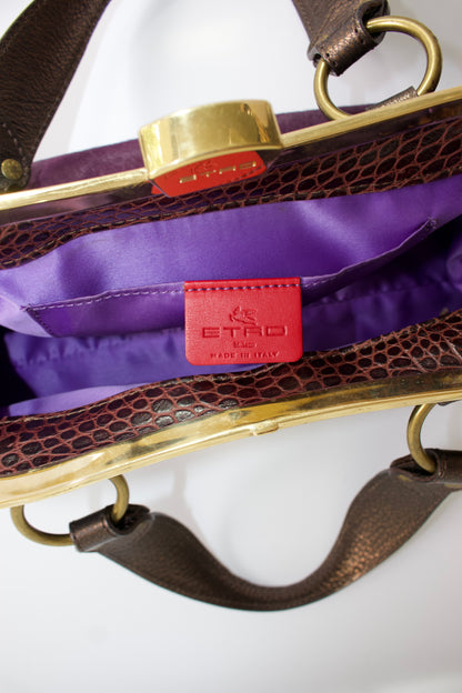 Etro purple cowhide & croc-leather bag with gemstones