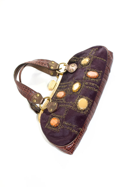Etro purple cowhide & croc-leather bag with gemstones