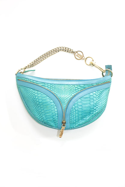 Versace turquoise python half-moon shoulder bag