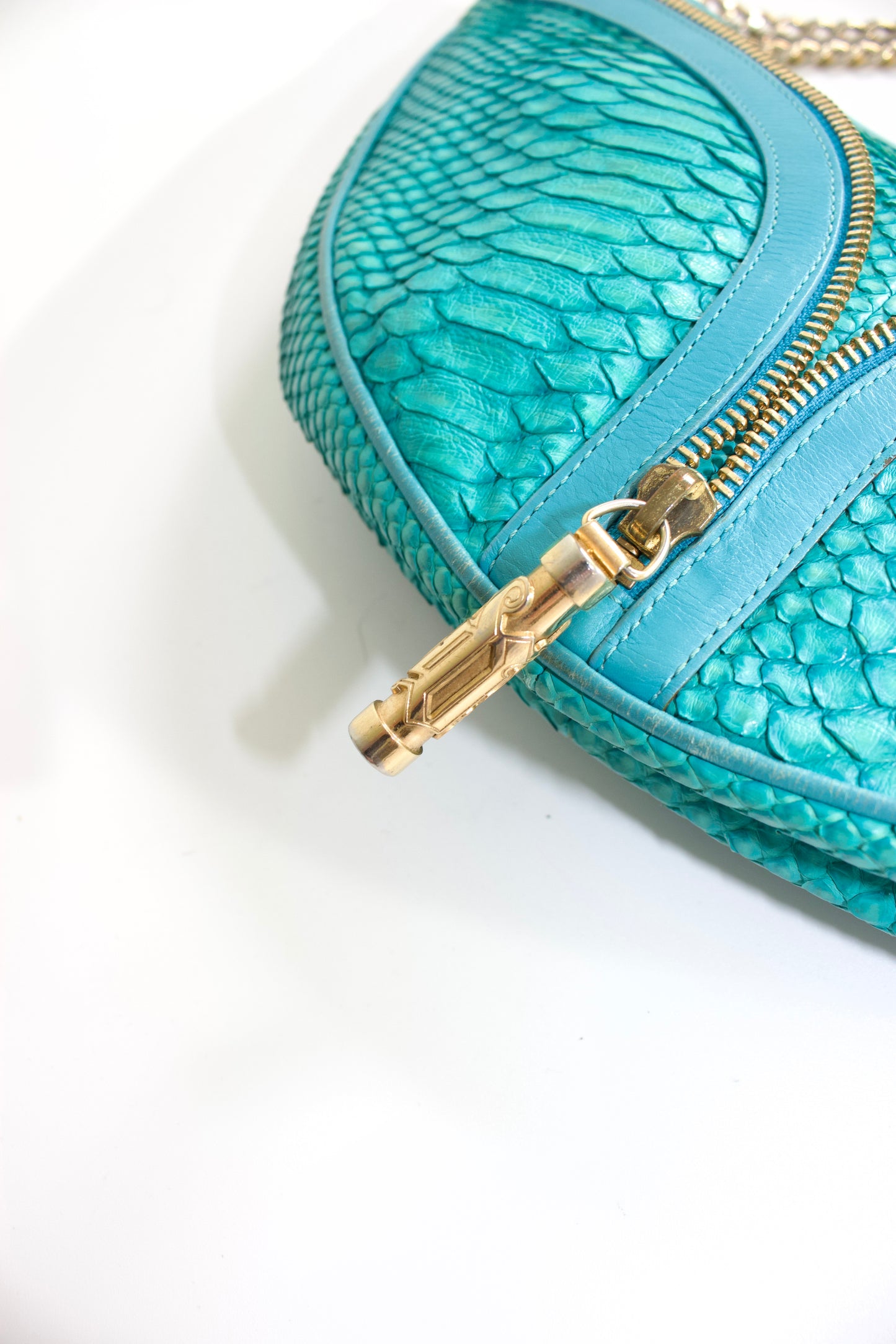 Versace turquoise python half-moon shoulder bag