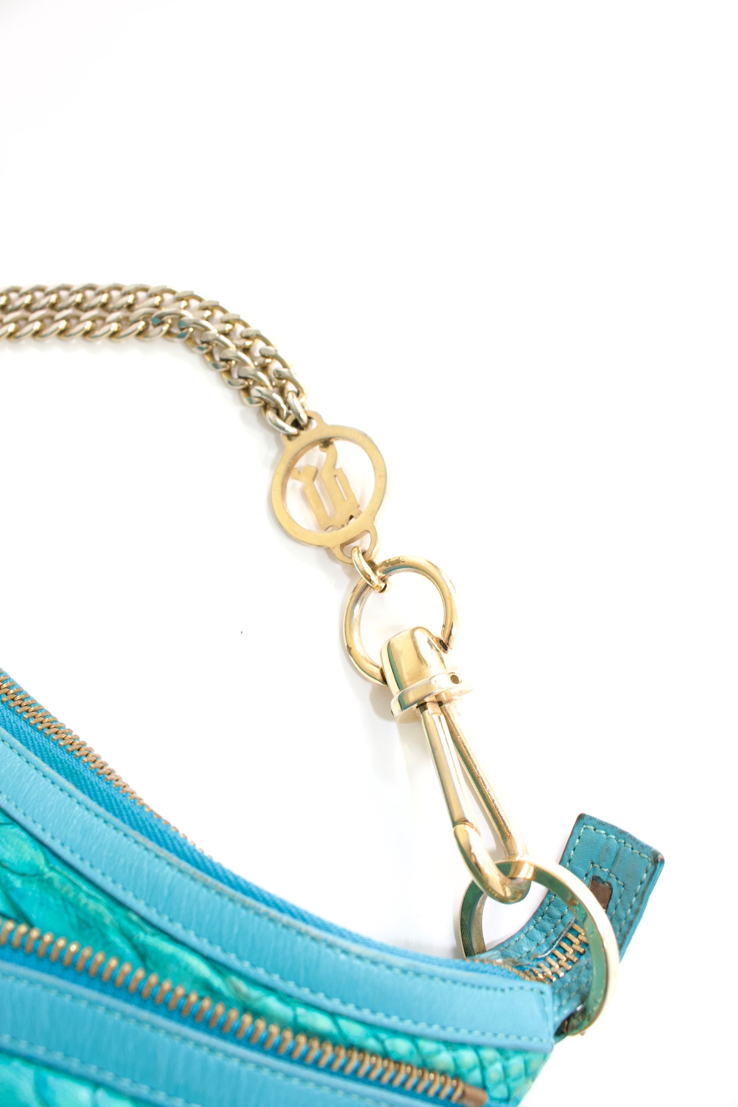 Versace turquoise python half-moon shoulder bag