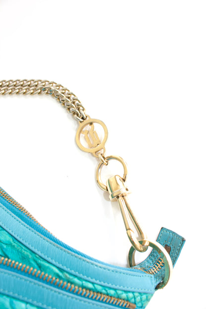 Versace turquoise python half-moon shoulder bag