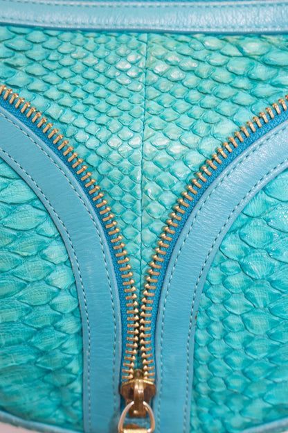 Versace turquoise python half-moon shoulder bag