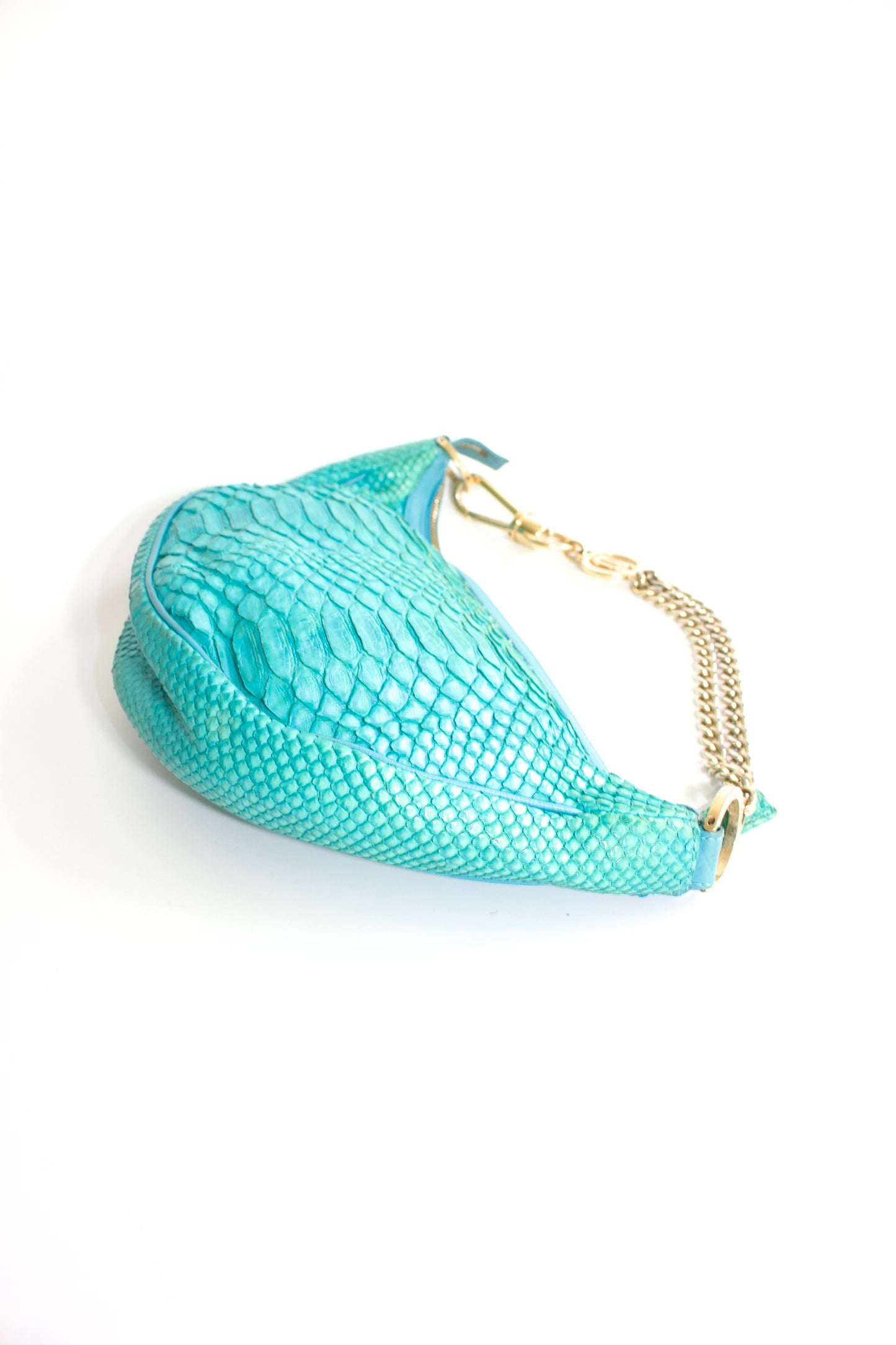 Versace turquoise python half-moon shoulder bag