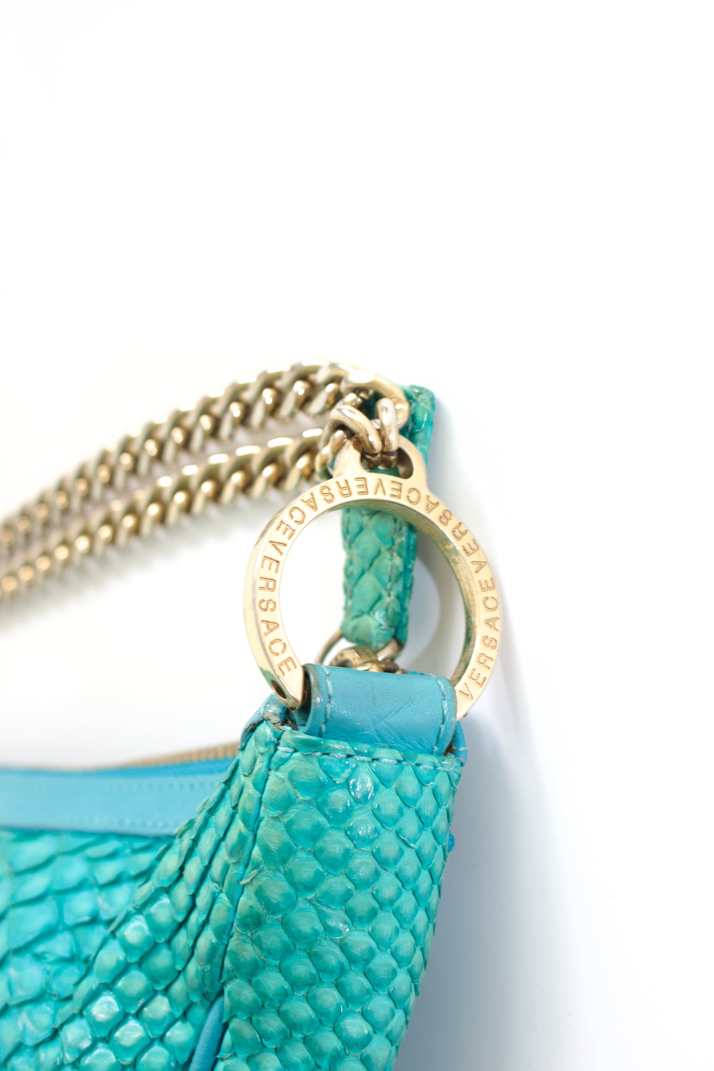 Versace turquoise python half-moon shoulder bag