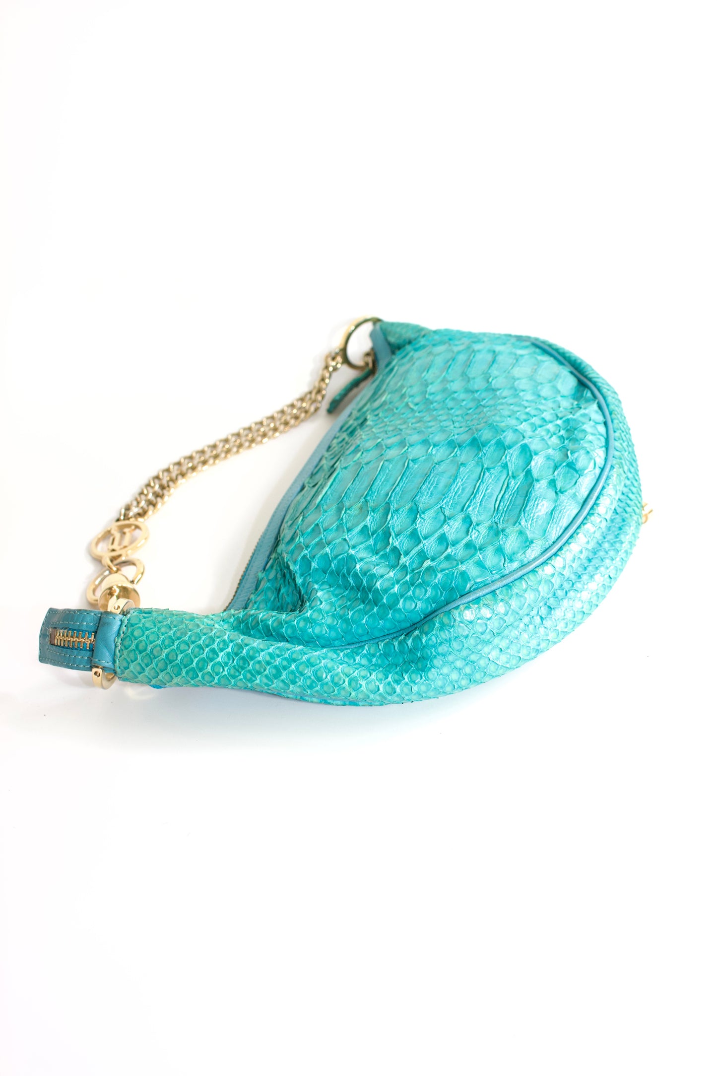 Versace turquoise python half-moon shoulder bag