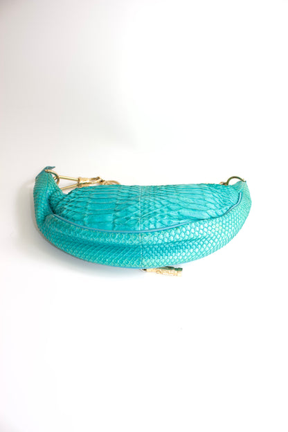 Versace turquoise python half-moon shoulder bag