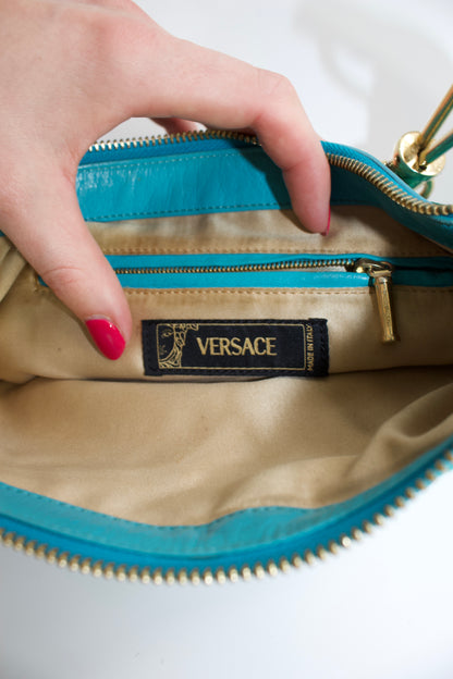 Versace turquoise python half-moon shoulder bag