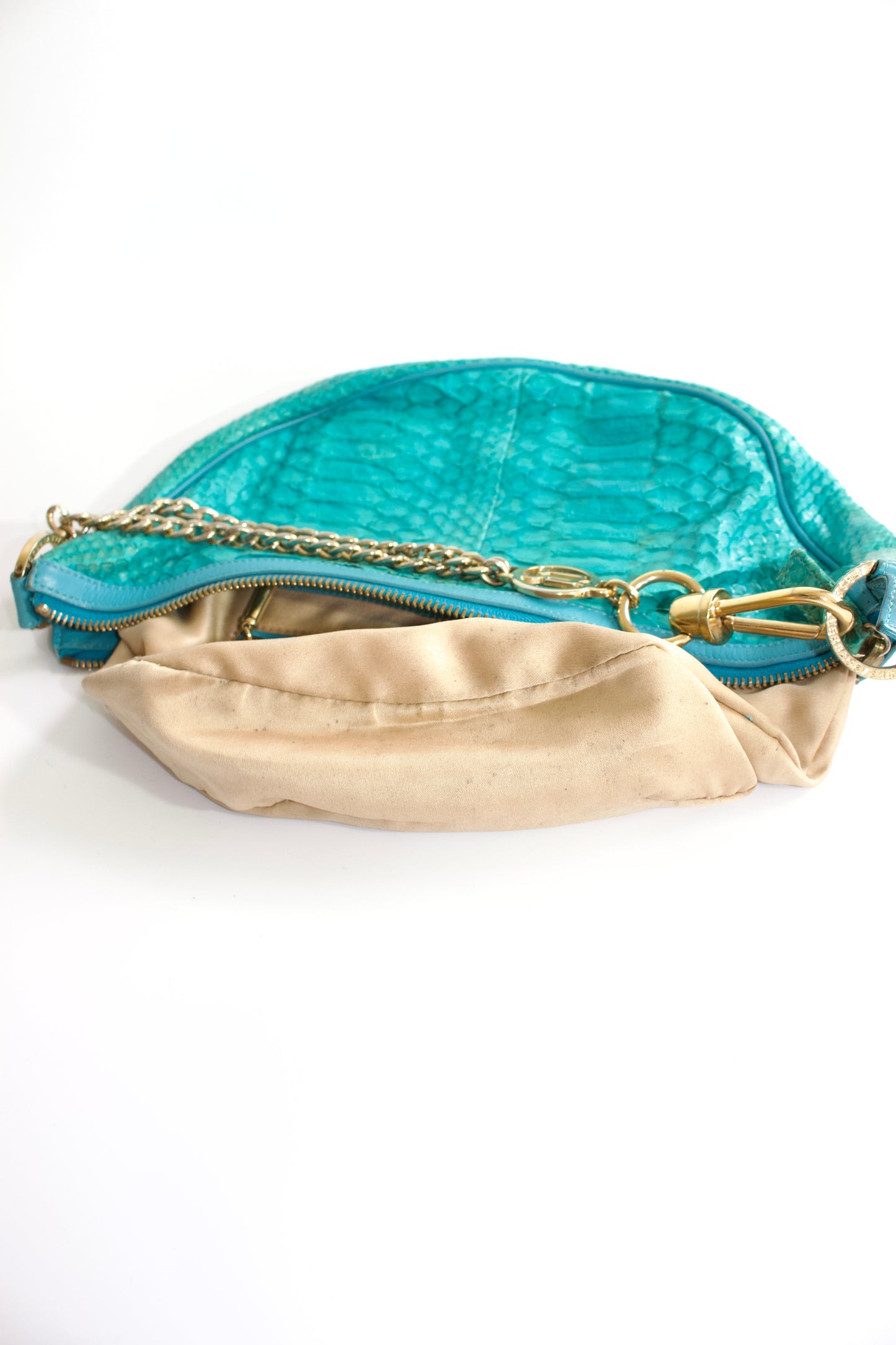 Versace turquoise python half-moon shoulder bag