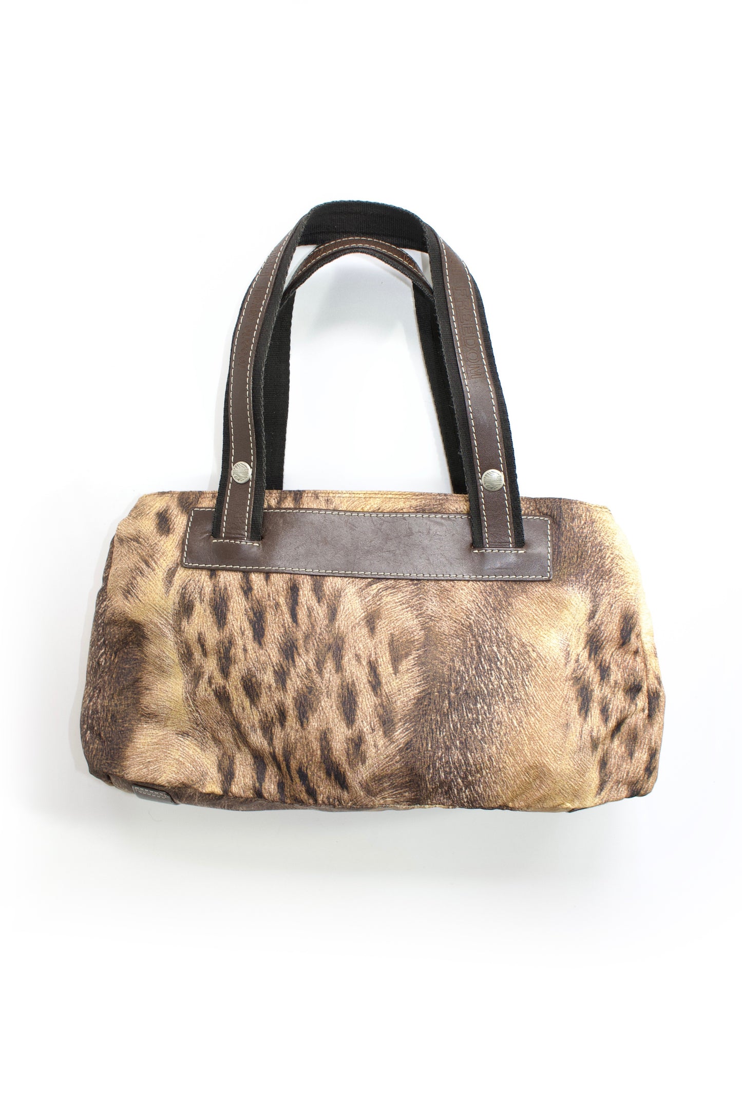 Roberto Cavalli 2000s brown nylon animal print handbag