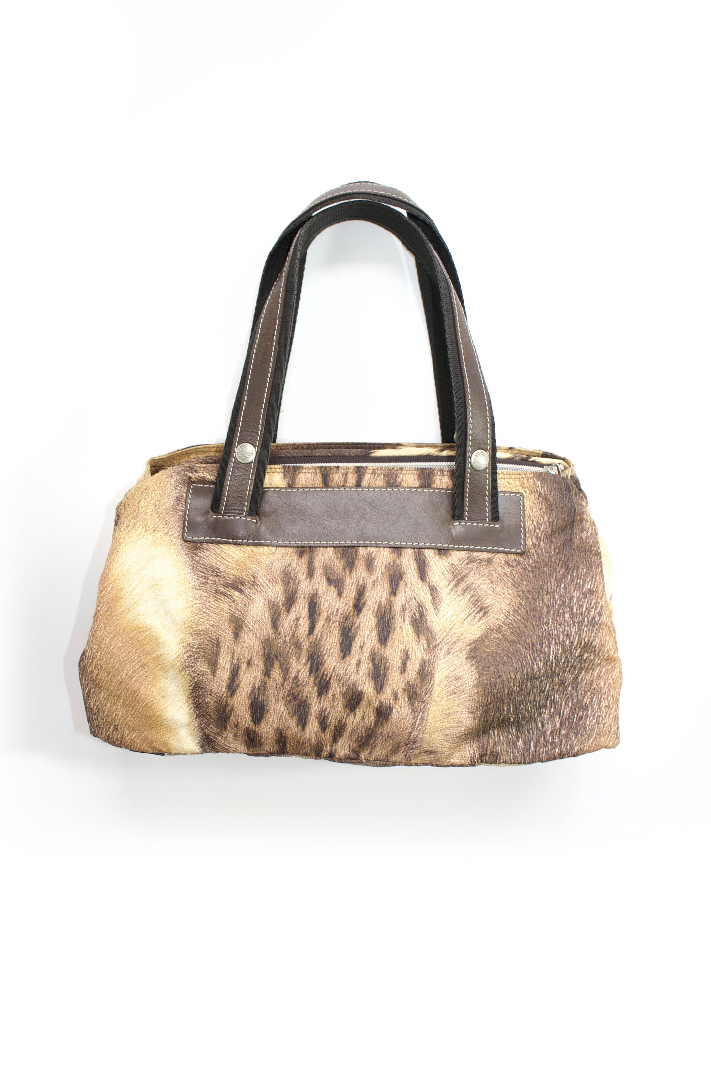 Roberto Cavalli 2000s brown nylon animal print handbag