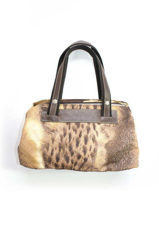 Roberto Cavalli 2000s brown nylon animal print handbag