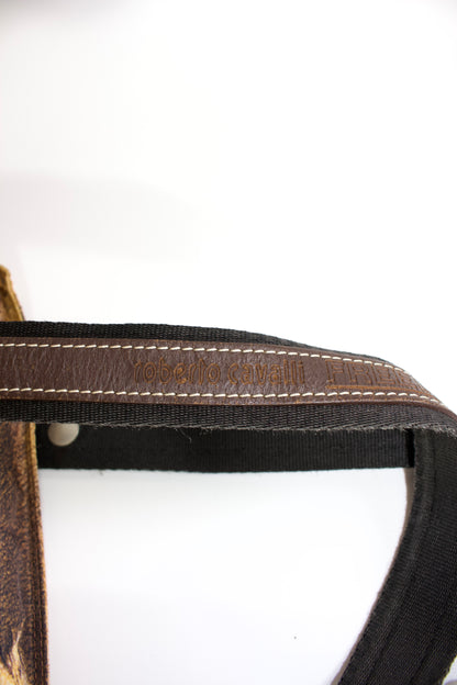 Roberto Cavalli 2000s brown nylon animal print handbag