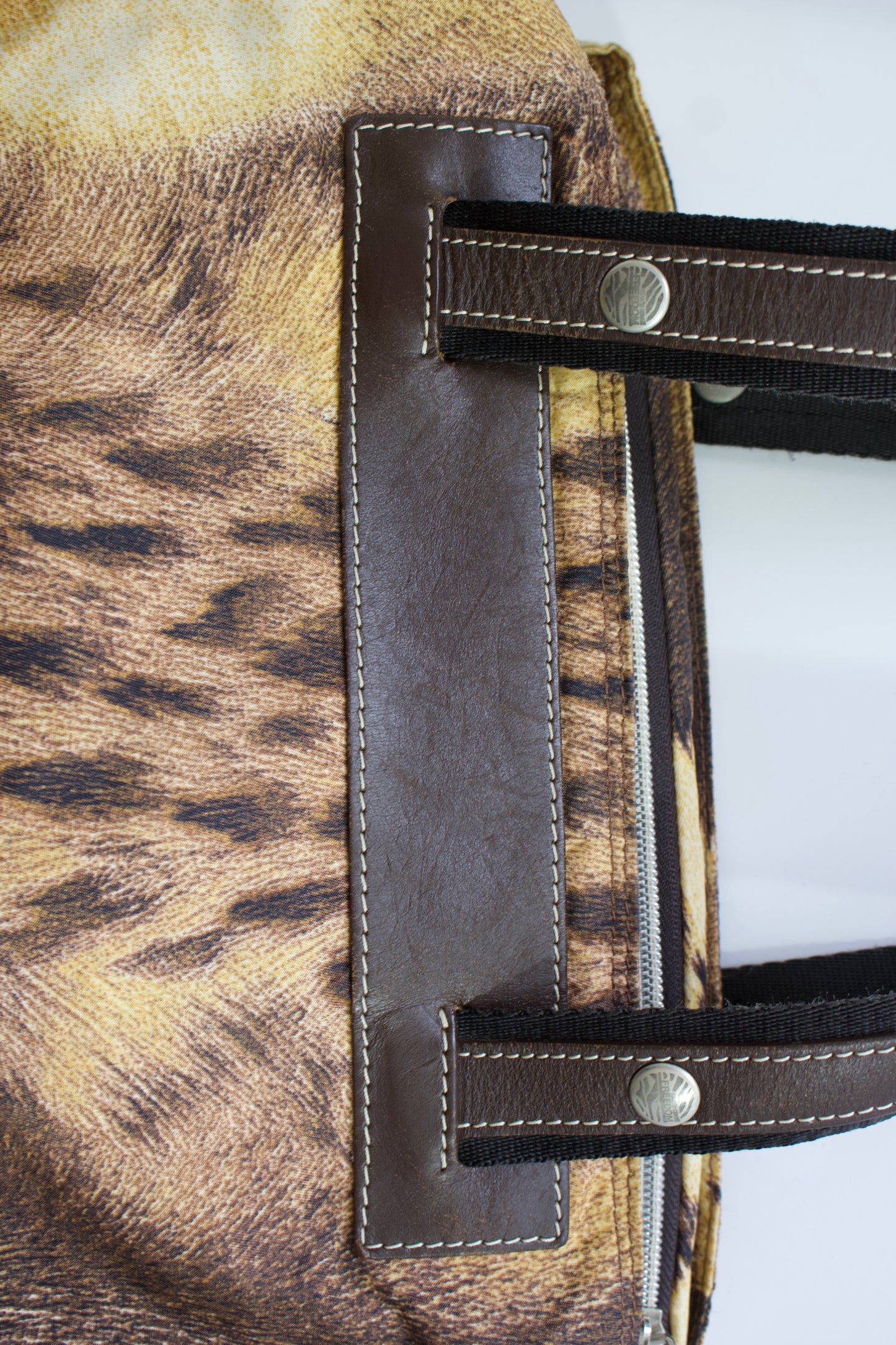 Roberto Cavalli 2000s brown nylon animal print handbag