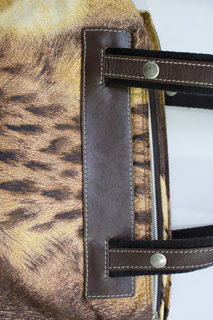 Roberto Cavalli 2000s brown nylon animal print handbag