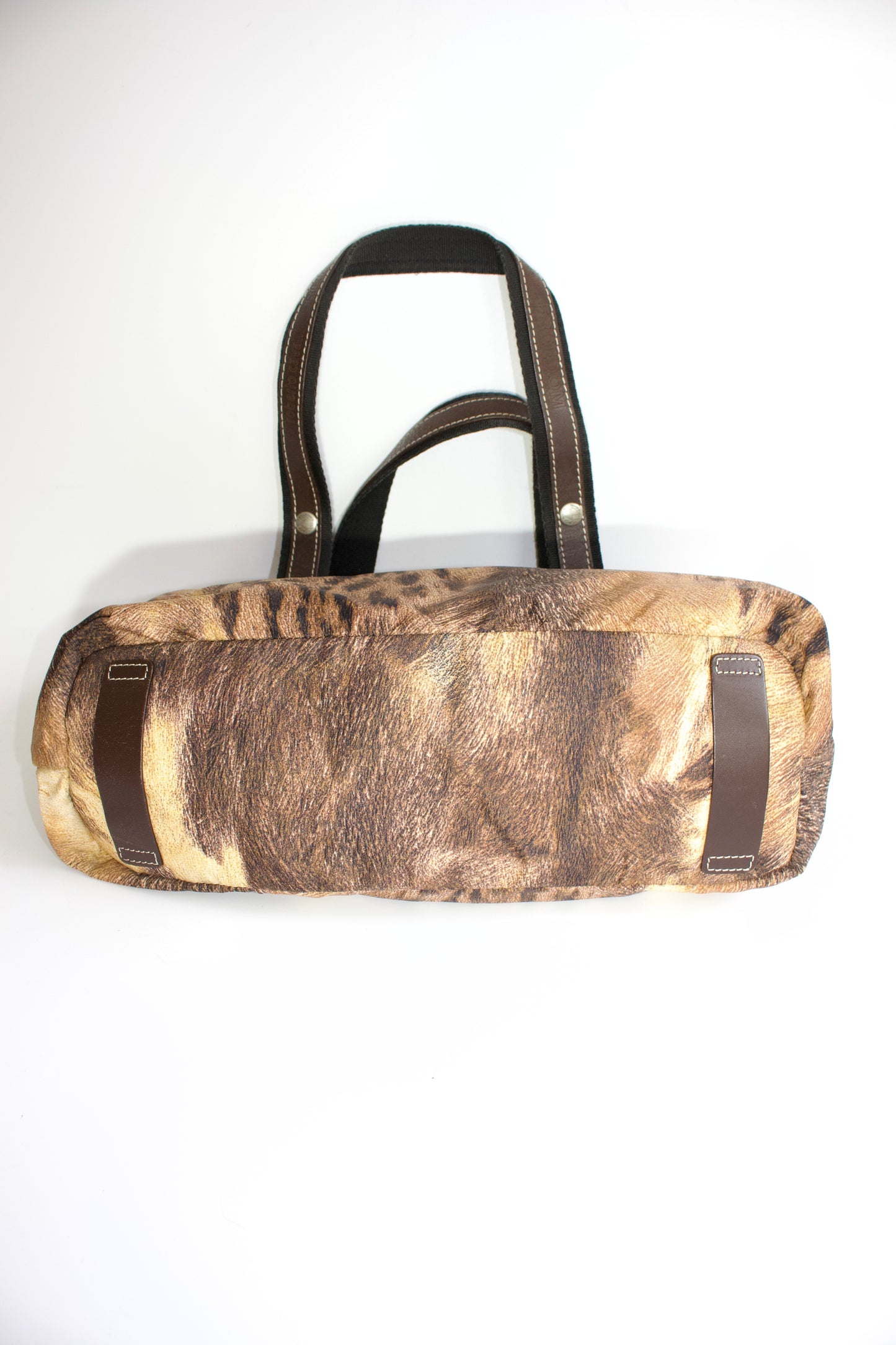 Roberto Cavalli 2000s brown nylon animal print handbag