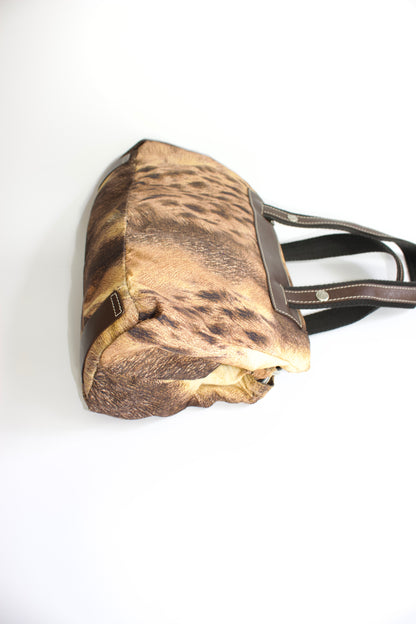 Roberto Cavalli 2000s brown nylon animal print handbag