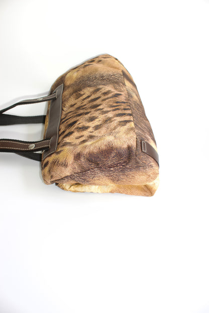 Roberto Cavalli 2000s brown nylon animal print handbag