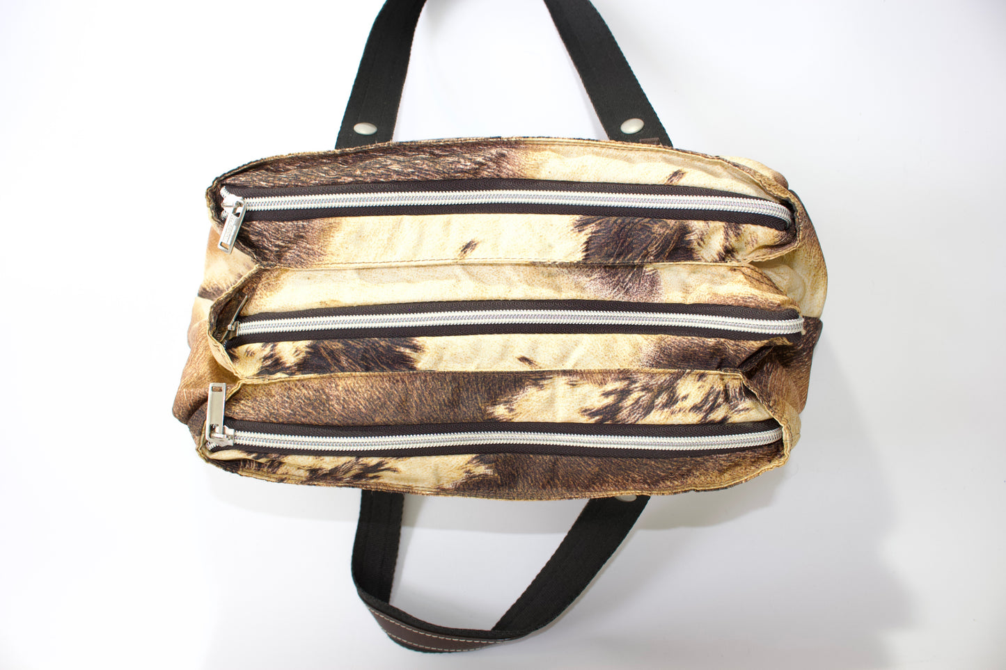 Roberto Cavalli 2000s brown nylon animal print handbag