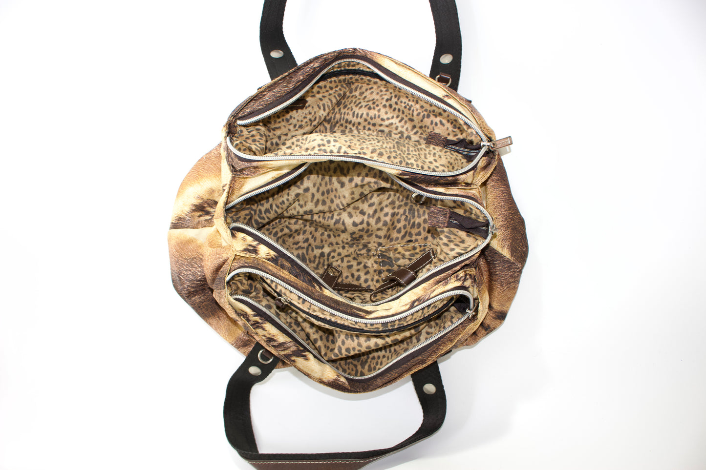 Roberto Cavalli 2000s brown nylon animal print handbag
