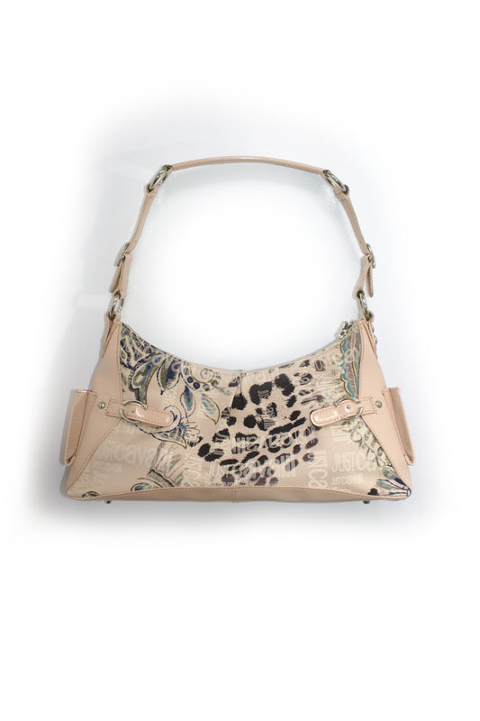 Roberto Cavalli 2000s light pink canvas & patent leather floral shoulder bag