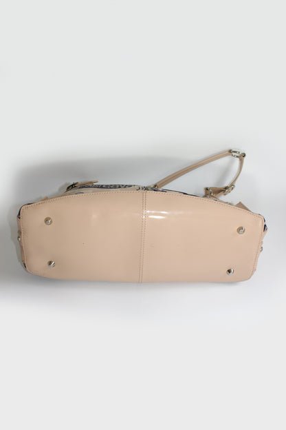 Roberto Cavalli 2000s light pink canvas & patent leather floral shoulder bag