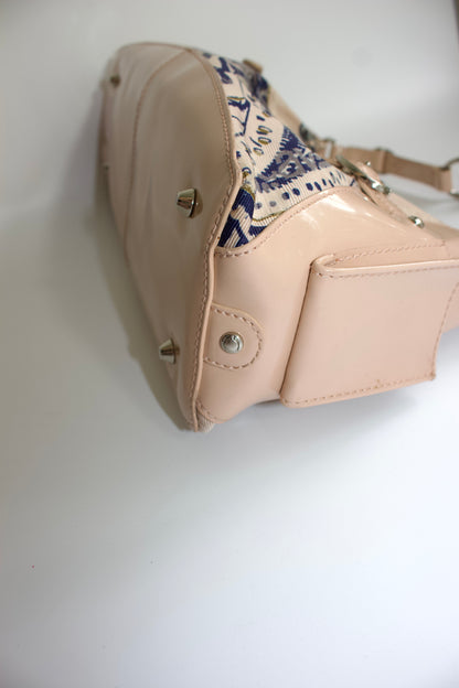 Roberto Cavalli 2000s light pink canvas & patent leather floral shoulder bag