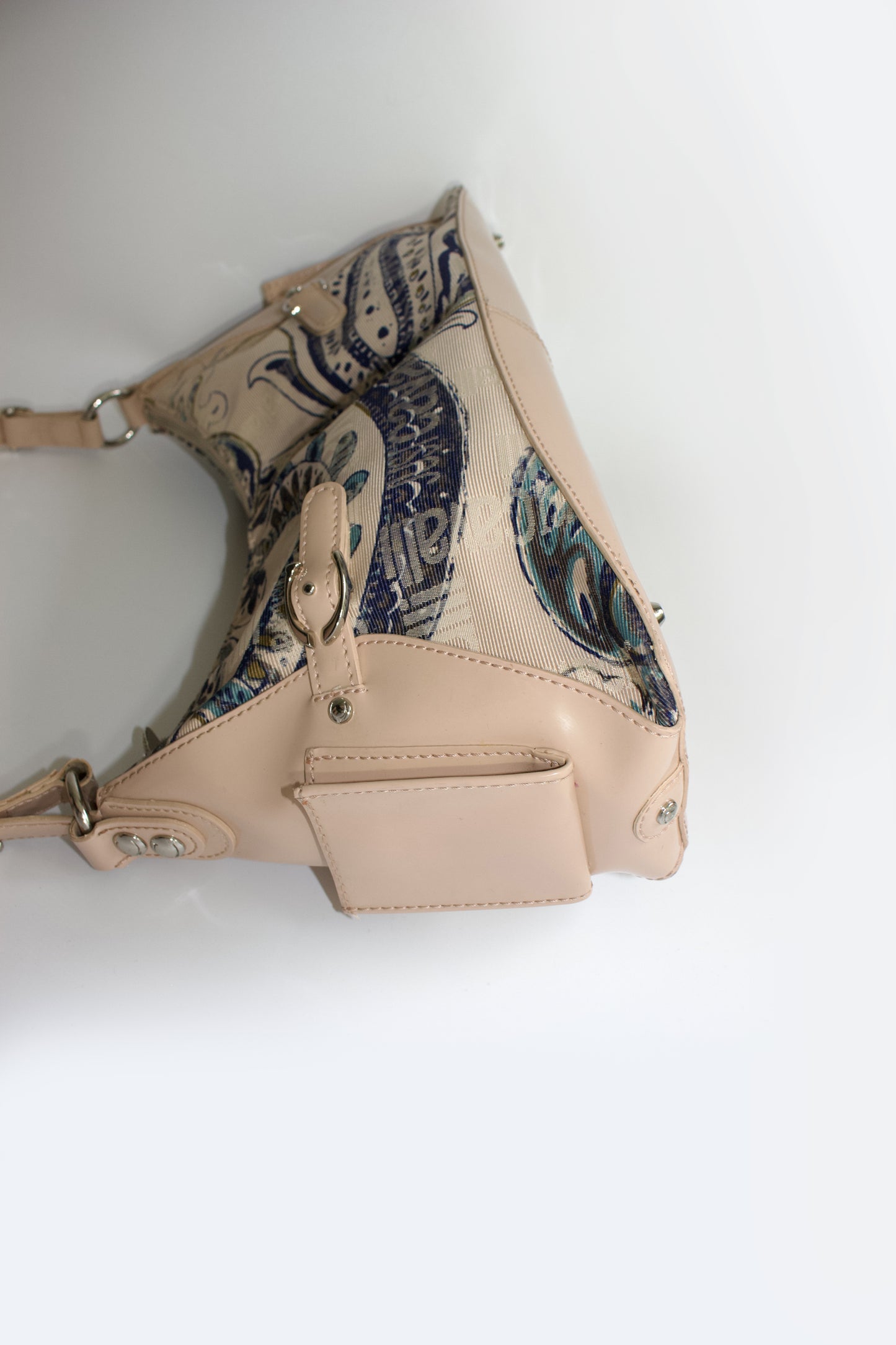 Roberto Cavalli 2000s light pink canvas & patent leather floral shoulder bag