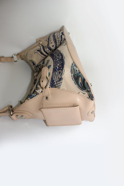 Roberto Cavalli 2000s light pink canvas & patent leather floral shoulder bag